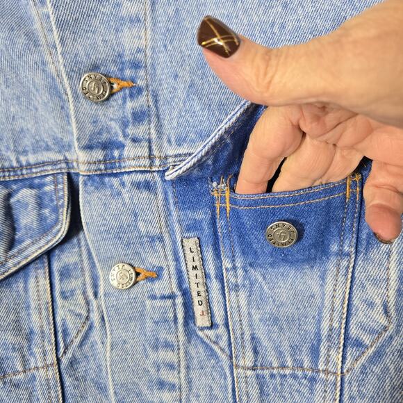 VTG 90s Limited Denim Cropped Jean Jacket sz M Blue Retro Streetwear Biker - Picture 6 of 16